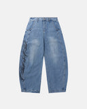 script graphic barrel baggy jeans front view