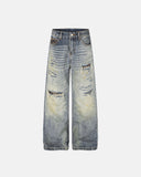 leopard detail distressed baggy jeans front view