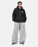 full body outfit with boxy zip hoodie and grey sweatpants