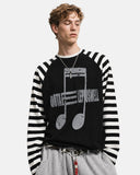 striped raglan sleeve detail on graphic t shirt