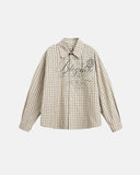 Script Graphic Plaid Long-Sleeve Shirt | Inflation Streetwear