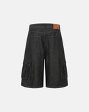 dark denim jorts with side cargo pockets