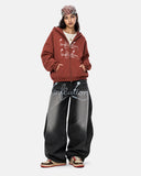full-body styling with earphone script baggy jeans