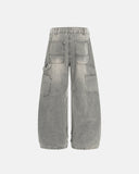 grey washed barrel jeans back view