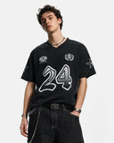 v neck graphic jersey tee with sleeve star detail
