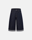 adjustable waist denim jorts back detail
