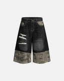 Camo Patchwork Washed Denim Jorts | Inflation Streetwear INFLATION
