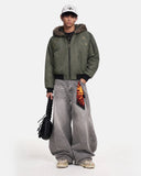 Faux Fur Grommet Hooded Bomber Jacket | Inflation Streetwear