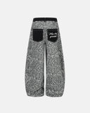 Grey leopard barrel jeans back view with patch pockets