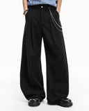 black pinstripe tailored pants with front pleats