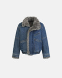 Faux Fur Padded Boxy Denim Jacket | Inflation Streetwear