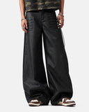 wide leg pants front view with rivet pleated panels