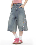 Floral Embroidered Long Baggy Jorts | Inflation Streetwear INFLATION
