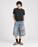 Distressed Baggy Jorts with Adjustable Waist Tabs | Inflation Streetwear INFLATION
