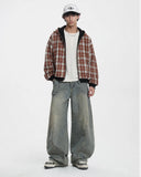 Reversible Plaid Boxy Zip Up Hoodie | Inflation Streetwear