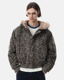 Camo Faux Fur Hooded Bomber Jacket | Inflation Streetwear
