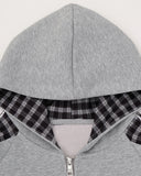 Plaid Panel Zip-Up Hoodie | Inflation Streetwear