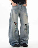 Bamboo Weave Distressed Baggy Jeans | Inflation Streetwear
