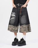 Camo Patchwork Washed Denim Jorts | Inflation Streetwear INFLATION