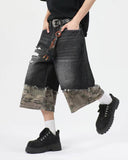 Camo Patchwork Washed Denim Jorts | Inflation Streetwear INFLATION