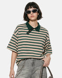 Asymmetric Polo Collar Striped T-Shirt | Inflation Streetwear