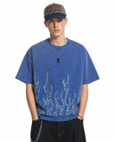 Washed Rhinestone Flame Boxy T-Shirt | Inflation Streetwear