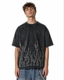Washed Rhinestone Flame Boxy T-Shirt | Inflation Streetwear