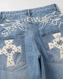 Cross Stud Bamboo Weave Baggy Jeans | Inflation Streetwear INFLATION