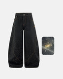 Colorful Rhinestone Raw Barrel Jeans | Inflation Streetwear INFLATION