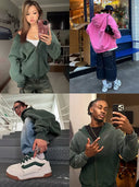 INFLATION Washed Distressed Fleece Zip Up Hoodies INFLATION