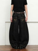 Pocket Embroidery Raw Barrel Jeans | Inflation Streetwear INFLATION