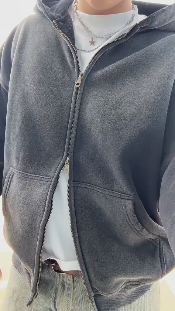 Acid Wash Zip Up Hoodies