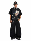raw barrel jeans styled with graphic tee