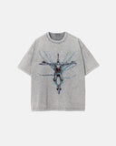 grey washed knight graphic oversized t shirt front view